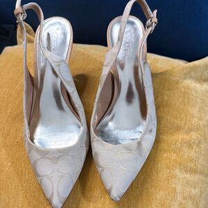 Coach Beige Patterned Slingback Heels